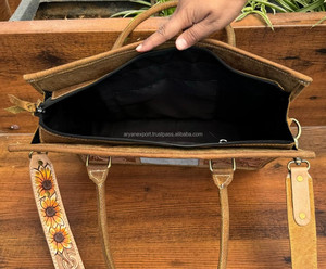 Sac fourre-tout en cuir de vachette véritable de haute qualité repoussé à la main en cuir de tournesol sac de transport dissimulé sac de bureau en cuir de sculpture occidentale - Product Image 6