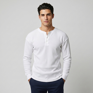 Men's Henley Waffle T-Shirt Summer Long Sleeve Henley Waffle Tee Shirts Men Windproof Button Up Waffle <b>TShirt</b> Mens - Product Image 1