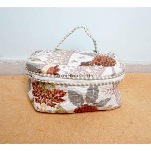 Handmade Women's Cotton Toiletry Bag Set Printed Makeup Vanity <b>Case</b> lightweight Fabric Cosmetic 3 Piece vanity with pouch set - Product Image 2