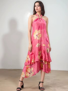 Robe Midi Formelle Imprimée Numérique en Gros pour Femme, Taille Naturelle, Boutons, Motif Floral Bohème, Robe Décontractée pour Femme, Robe de Plage pour Fête - Product Image 4