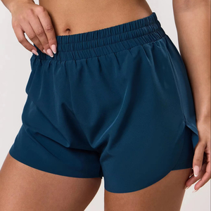 Shorts tissés pour femmes, bleu huile, style 2-en-1, à logo personnalisé OEM, best-seller, anti-humidité, légers, avec taille élastique - Product Image 1