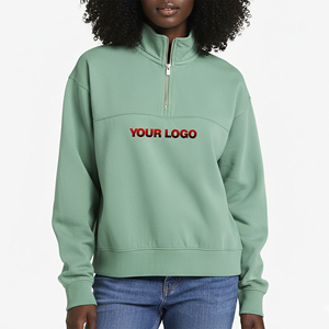 Sweat-shirt à demi-zip personnalisé brodé, couleur unie, vierge, coupe oversize, à capuche, pour femme, hiver, ample - Product Image 4