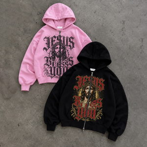 Custom Heavyweight Oversized Zip Up <b>Hoodie</b> Y2K <b>Gothic</b> Graphic Sweatshirt Men Vintage Full Zip Streetwear Hoodies - Product Image 4