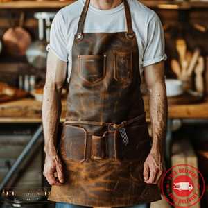 TMulSleek Black Leather Chef <b>Apron</b> Protection Smell Proof for Modern Commercial <b>Kitchens</b>-Professional Grade Multi-Function - Product Image 6