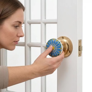 Poignée de porte moderne en céramique avec insert en porcelaine motif étoile bleue, durable, écologique et réglable pour armoire, bar et chambre à coucher - Product Image 2
