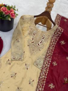 Presentamos la Nueva Colección de Diseñador Moderno GMY SILK, Conjunto de Salwar Kameez con Bordado Intenso, Secado Rápido y Trabajo de Lentejuelas, Top, Pantalón y Dupatta - Product Image 2