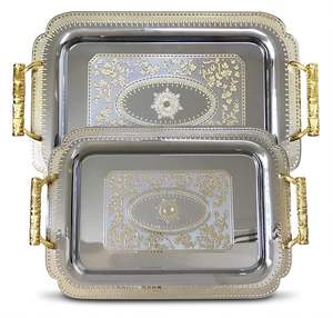 Plateau de service en métal fabriqué en Inde, accessoire décoratif raffiné pour la salle à manger moderne et la présentation élégante des aliments - Product Image 1