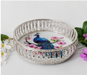 Bandeja Redonda Decorativa de Porcelana con Diseño Floral de Pavo Real para Servir en el Hogar, Comedor o Buffet - Product Image 5