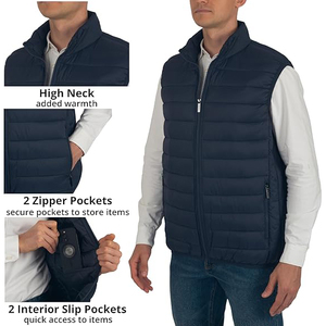 <b>Men</b> Quilted <b>Gilet</b> Dark <b>Navy</b> Puffer Vest Nylon Shell Insulated Baffle Stand Collar Wholesale OEM - Product Image 4