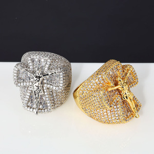 Mens Lab--Grown Diamond 925 <b>Silver</b> Crucifix <b>Cross</b> <b>Ring</b> Iced Out Religious Statement <b>Ring</b> - Product Image 6