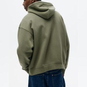 Sudadera con Capucha y Cierre para Hombre, Color Verde Oliva, Corte Holgado, Informal, de Algodón Tejido, Color Sólido, Transpirable, para Otoño - Product Image 2