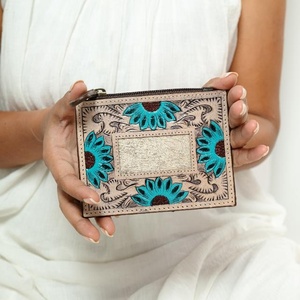 Nueva llegada elegante en relieve con estampado floral de piel de cuero para tarjetas, monedero, billeteras, tarjetero rectangular, monederos bonitos para tarjetas - Product Image 2