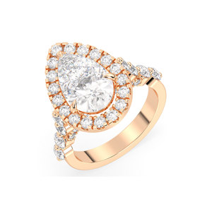 Bague de fiançailles REYES personnalisée en or rose 14 carats avec halo de moissanite pour femme, bijoux fins de haute qualité certifiés GRA pour femme - Product Image 1