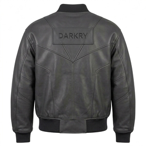 Charcoal <b>Grey</b> Top Grain Leather Bomber <b>Jacket</b> Men Custom Logo Chevron Seam Panel Ribbed Knit Flight Outerwear OEM Manufacturer - Product Image 2