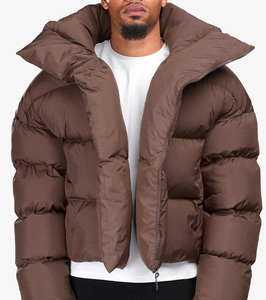 Veste matelassée décontractée pour homme, bleu marine, à capuche, avec fermeture éclair, coupe droite, col montant, en polyester écologique et laine. - Product Image 4