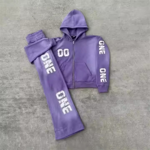 Conjunto de Sudadera con Capucha y Pantalones Acampanados para Hombre, Estilo Deportivo, Unisex, Lavado Ácido, Ropa Urbana - Product Image 5