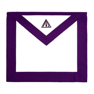Tablier de membre du Conseil Maçonnique - Corps blanc, bordure violette, broderie, accessoire décoratif fait main - Product Image 1