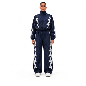 Nylon Black Athletic Tracksuit <b>Set</b> with Full Zip Jacket and Matching Pants for Sports Fitness Training Running and Outdoor Wear - Product Image 1