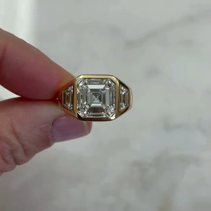 <b>925</b> <b>Silver</b> 10K Solid Gold Men's Designer Signet Bezel <b>Ring</b> Asscher Cut Moissanite Three Stone Engagement <b>Ring</b> Fine <b>Rings</b> - Product Image 5