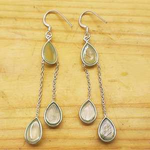 Classic handmade earrings 925 <b>solid</b> <b>silver</b> jewelry for women 925 pure <b>silver</b> Prehnite gemstone Boho style earrings gift - Product Image 2