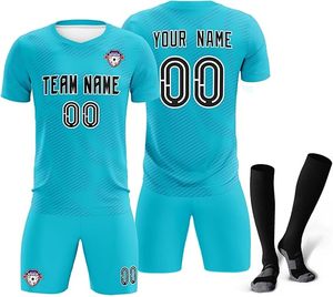 Ensemble de maillot de football sublimé vert à col en V pour hommes, respirant, en polyester, à manches courtes, uniforme d'équipe avec chaussettes jaunes - Product Image 6