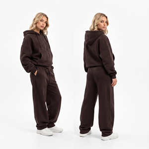 Ensemble de survêtement oversize à capuche zippé 100% Coton Polyester, comprenant un sweat à capuche zippé à épaules tombantes et un pantalon de survêtement large et ample - Product Image 4