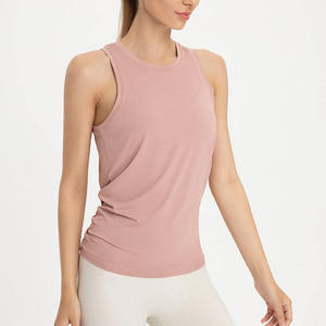 Women's Gray Sleeveless Twist Tank <b>Top</b> Crew Neck Breathable Solid Color Fitness Wear Regular Fit All Seasons - Product Image 2