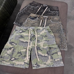 Shorts en jean vintage pour homme, broderie personnalisée, patchwork, coton délavé - Product Image 3