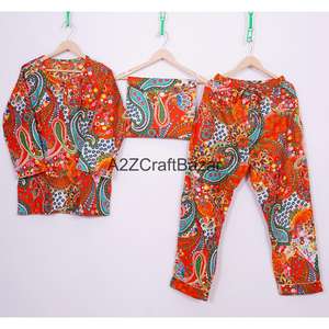 Conjunto de Pijama Hecho a Mano para Mujer, Estampado Floral, 100% Algodón, Cuello Elástico, Mangas Largas, Suave y Transpirable, para Verano, Otoño e Invierno - Product Image 1