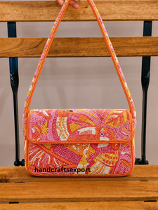 Bolso de Hombro Cuadrado Étnico para Mujer, Bordado a Mano, con Cuentas Coloridas, Cierre Magnético, Correa Única - Product Image 4
