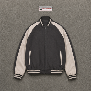 Blouson universitaire décontracté en laine anthracite avec fermeture éclair, en polaire, coupe droite, pour l'automne, en polyester et coton, avec des caractéristiques confortables - Product Image 5