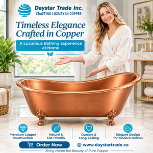 อ่างอาบน้ำแบบยืนพื้นทรงวงรีทองแดงสุดหรู ผลิตด้วยมือสไตล์โบราณ ยี่ห้อ Daystar Trade Inc. สำหรับผู้ใหญ่ เป็นมิตรต่อสิ่งแวดล้อม - Product Image 1