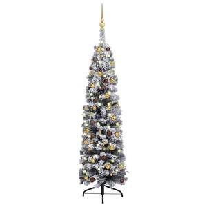 Árbol de Navidad preiluminado artificial verde delgado con juego de bolas de 59,1 pulgadas - Product Image 1