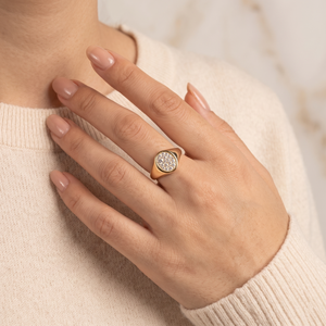 แหวนตราประทับทอง 14K ประดับเพชรแบบ Pave สำหรับผู้หญิง เครื่องประดับหรูหรา - Product Image 6