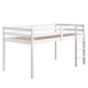Letto a castello in legno di pino con traliccio e scaletta dritta, bianco - Letti per bambini - Product Image 5