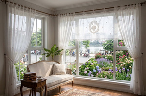 Rideau en lin vintage moderne brodé Quang Thanh sur mesure, avec ruban en coton, toutes tailles, pour porte et fenêtre, pour la maison - Product Image 3