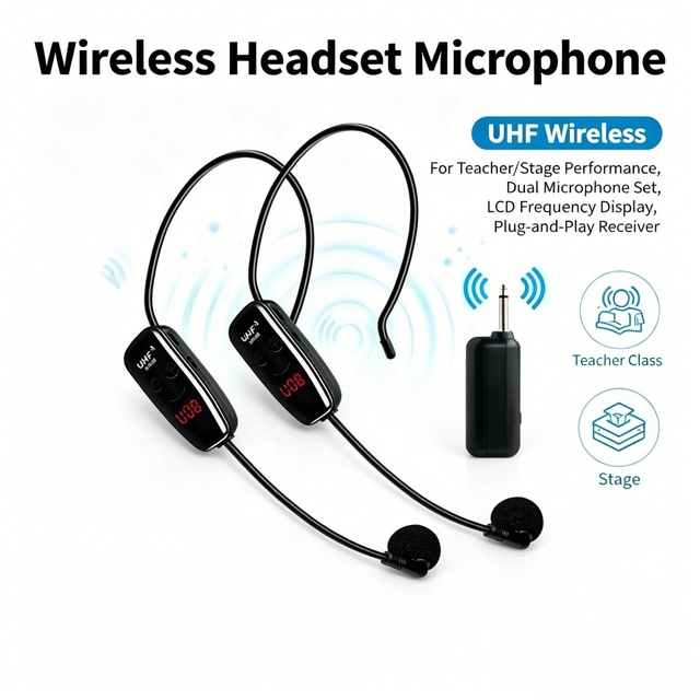 FYX Wireless Headset Microphone UHF Teacher Voice Amplifier Mic Hands Free Speech Training Stage Performance Presentation System
