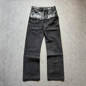 High Waist Canvas Moto Pants Five-<b>Pocket</b> Regular Fit Full Length Formal Patchwork Women's <b>Trousers</b> - Product Image 4