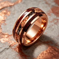 Bague en carbure de tungstène avec incrustation opale rouge, feuille d'or et météorite, bord poli, pour homme, alliance de mariage, ajustement confortable, bijou de fiançailles et de promesse