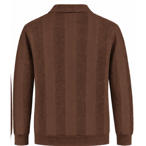 Pull en maille à manches longues pour homme, marron chocolat, motif rayé texturé vertical, poignets côtelés, pull décontracté de qualité supérieure - Product Image 2