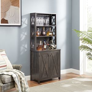 Mobiletto da Cucina/Bar con Struttura in Metallo, Supporto per Microonde e Design a Fienile, Credenza Laterale per Caffè - Product Image 3