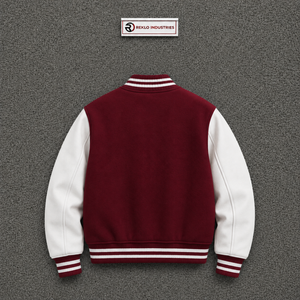 Chaqueta Varsity para Hombre de Calidad al por Mayor, Color Granate y Blanco, Cuello Vuelto Casual, Cierre de Botón Sencillo, Corte Regular, Poliéster y Algodón - Product Image 6