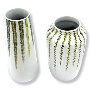 Vase en céramique blanche motif de vigne à pois suspendus forme cylindrique arrondie poterie peinte à la main pour la décoration intérieure moderne pour les mariages - Product Image 4