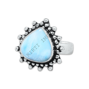 Solid 925 Sterling Silver Artisan Rings Fine Jewelry Wholesaler Manufacturer Unique Design Natural Larimar Pear Shaped Gemstone - Product Image 3