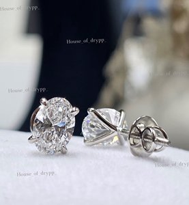 925 <b>Silver</b> Oval Cut Diamond Screw Back <b>Stud</b> Earrings Claw Setting Classic Women's Engagement Jewelry - Product Image 2
