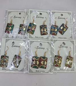 Pendientes de trabajo de mosaico de Metal de latón de estilo bohemio y étnico de moda, tamaño pequeño para mujer, ropa de fiesta, precio de exportación de la India al - Product Image 4