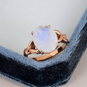 Oval Cut Prong Setting Moonstone <b>Ring</b> Solid 925 Sterling <b>Silver</b> Rose Gold Plated Leaf Vine <b>Band</b> Engagement <b>Ring</b> For Women - Product Image 1