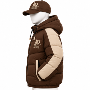 OARH INT INDUSTRY เสื้อแจ็คเก็ตบุนวมมีฮู้ดสำหรับผู้ชาย สีน้ำตาลเข้ม กันลม ซิปหนา สีน้ำตาลเบจสำหรับฤดูหนาว - Product Image 4