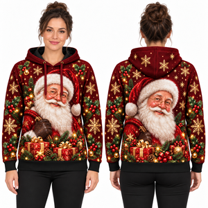 Women's Christmas <b>Snow</b> <b>Globe</b> Print Hooded Fleece Windproof Sweatshirt Full Sleeve Knitted Winter Pullover with Pockets - Product Image 4