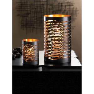 Lanterne à bougie en métal découpé en cercle, style abstrait contemporain, support votif en fer pour intérieur, éclairage décoratif de bureau pour Noël et spa - Product Image 1